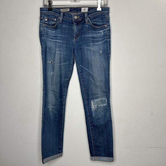 Revolve AG Flyaway The Stilt Cigarette Roll-Up Medium Wash Distressed Jean 27 - Picture 1 of 11